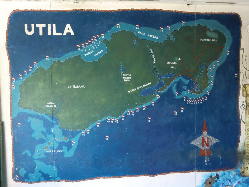 Painted wall map of Utila. 