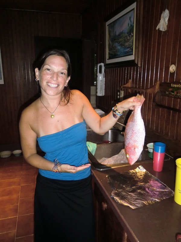 Prepping our fish for dinner. 