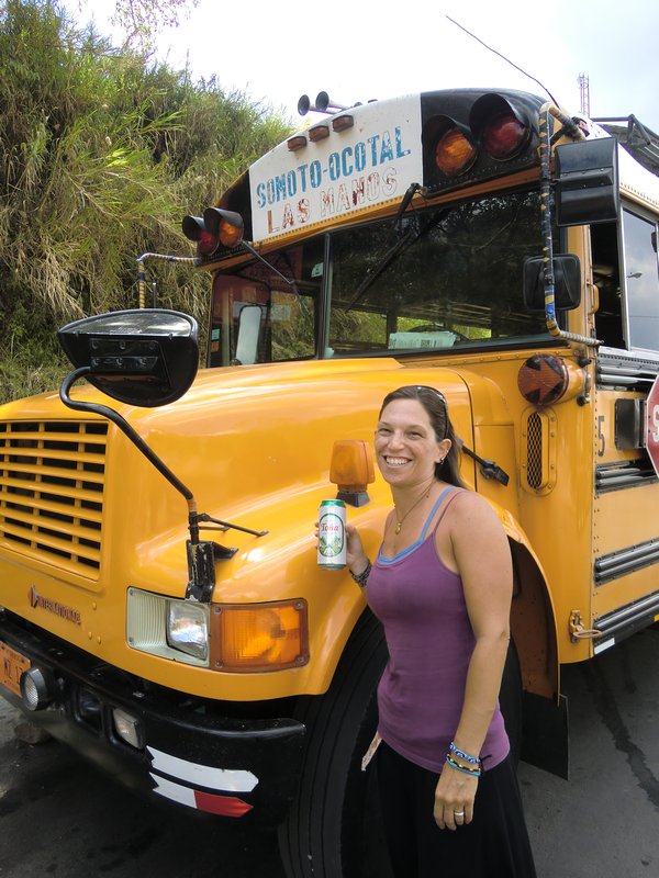 Our first Nicaraguan bus & beer.