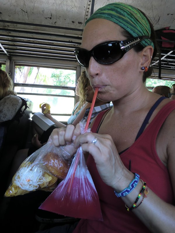 Kassandra gets plantain chips & a juice bag. Yippee!!