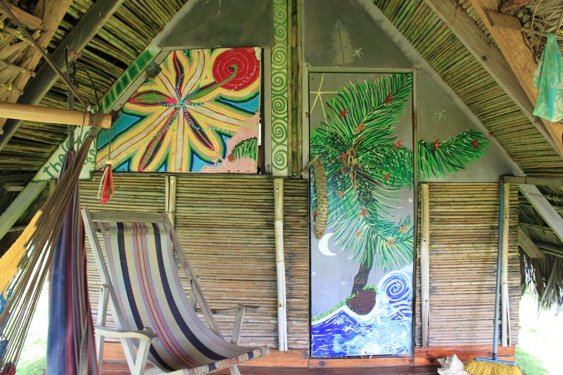 The front of our cabana with the door and window closed.  Just love the handpainted touches everywhere.