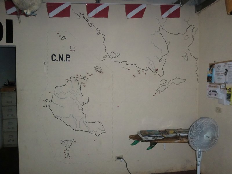 A map of the dive sites around Coiba.