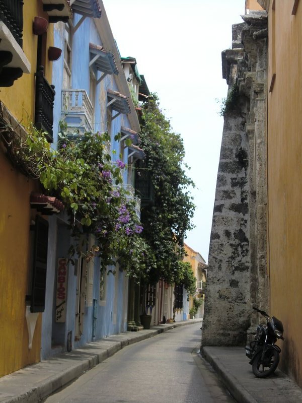 One of many cute colonial streets in Cartagena.