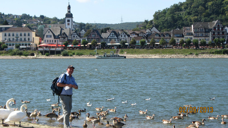 Chris feeding ducks at Bad Honnigen, Upper Rhine (1)