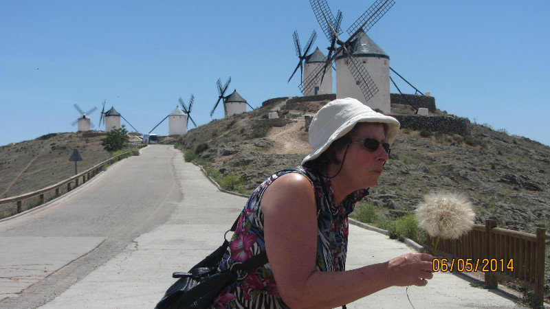 3. Me blowing the dandelion clock at Don Quiote windmills