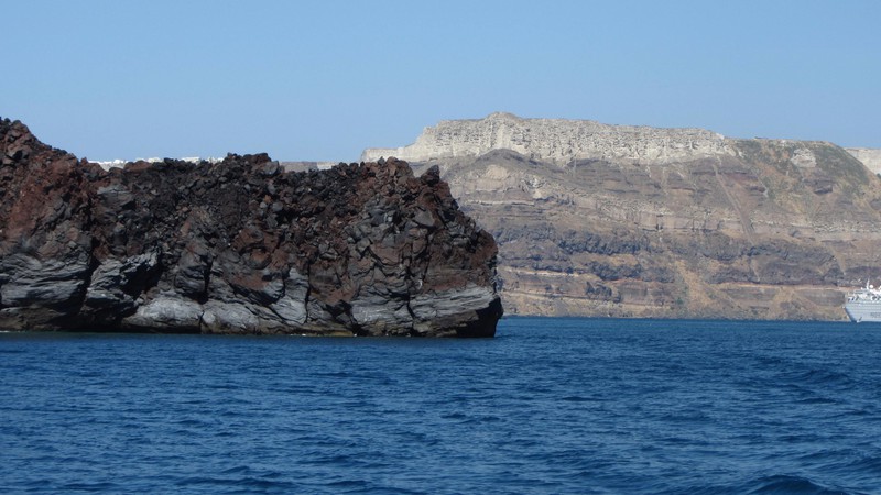 the volcanic island with Fira in the background