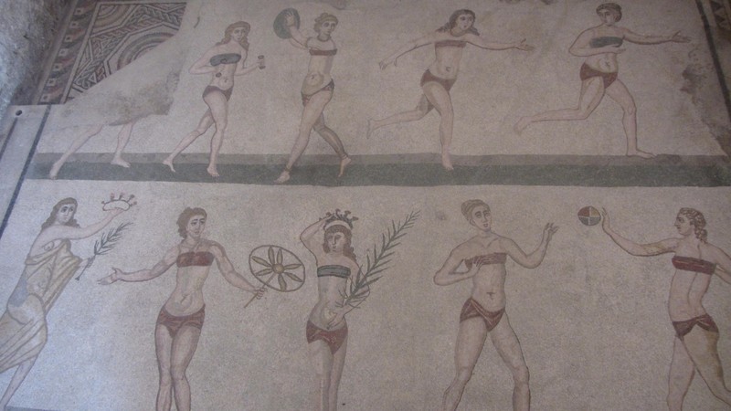 Mosaic bikini women at Roman Villa