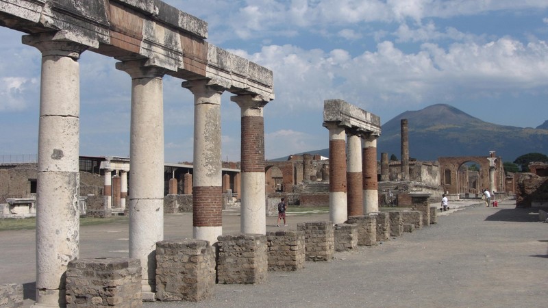 The Forum at Pompeii with Vesuvias in background
