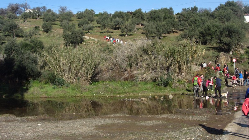 Crossing the River on the Almond Blossom walk at Guaro