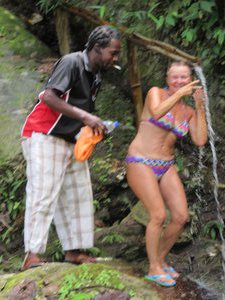 Showering in the natural spring water