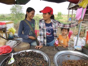 Girls selling insects