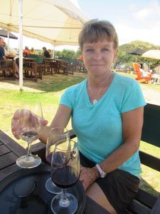 Enjoying a glass of wine at a Waiheke winery