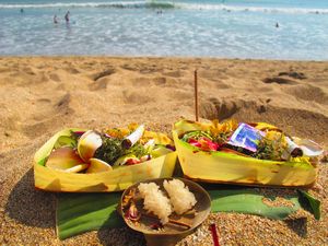 offerings on the beach on Bali