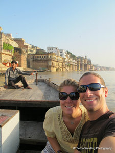 on a boat in the Ganga