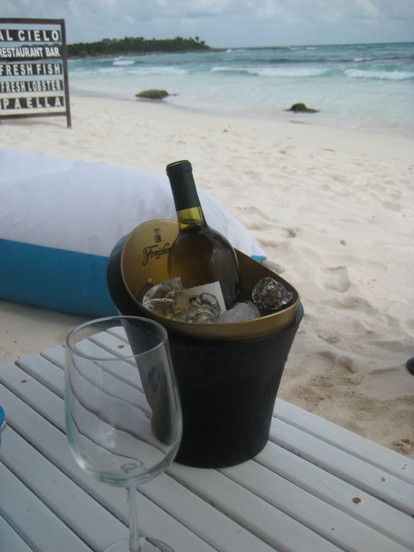 Wine served beach side