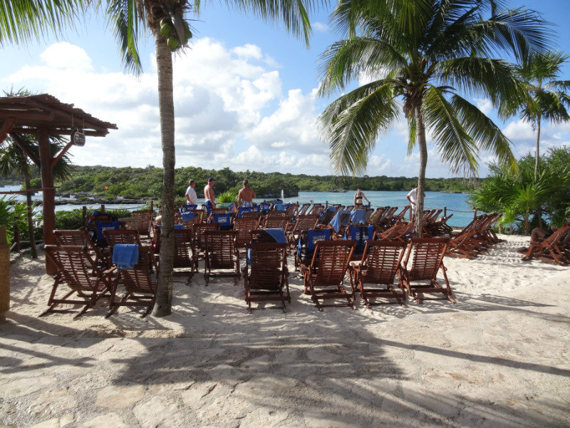 Lounge chairs over lagoon