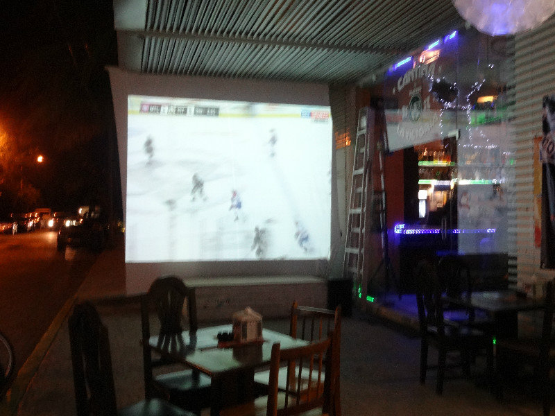 Out door Bar with NHL Hockey