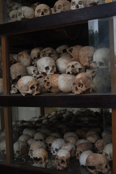 Skulls in the monument at The Killing Fields
