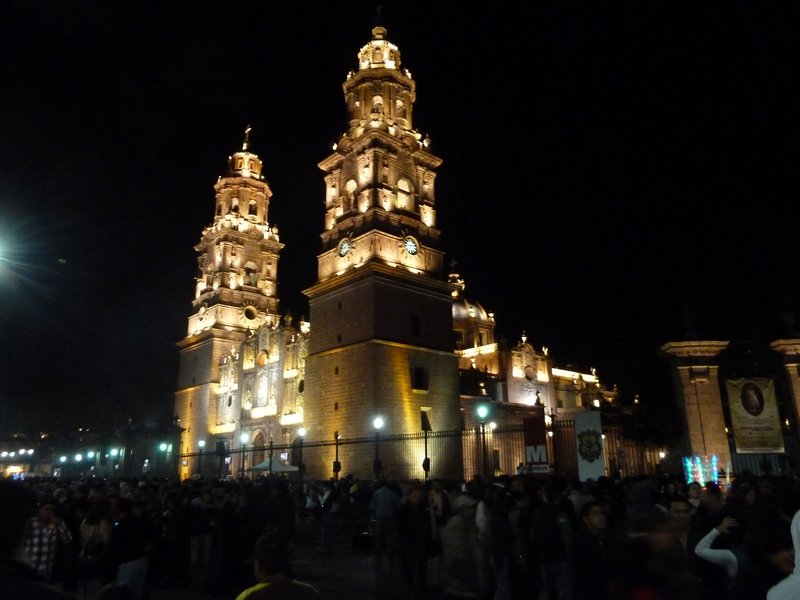 Morelia's cathedral lit up