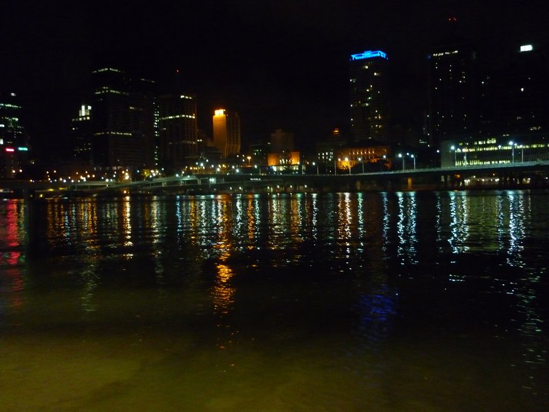 view on CBD Brisbane from Southbank at night