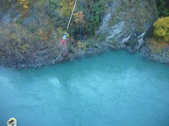me hanging on a bungy above the Kawarau River Queenstown