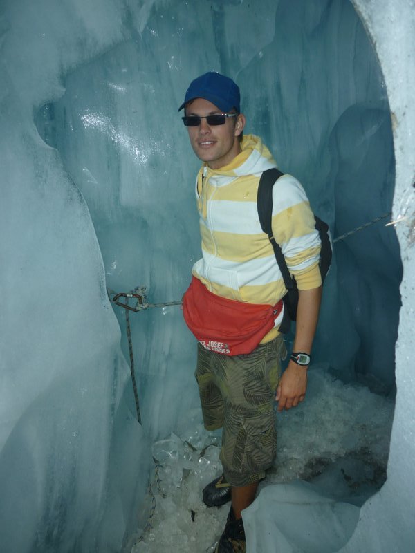 me in an ice cave at Franz Josef Glacier