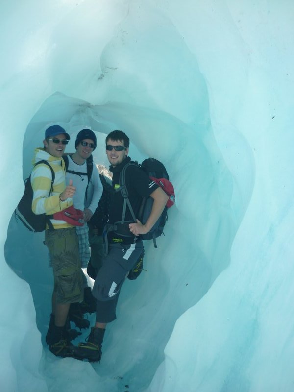 me, Hein (Ned) and Florian (Fra) in a cave at Franz Josef Glacier