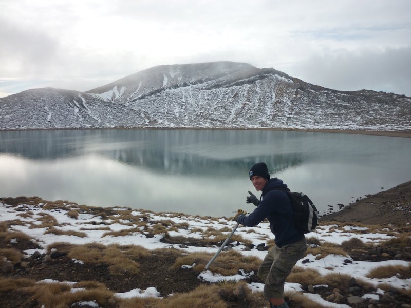 me in front of a lake at the Tongariro Crossing
