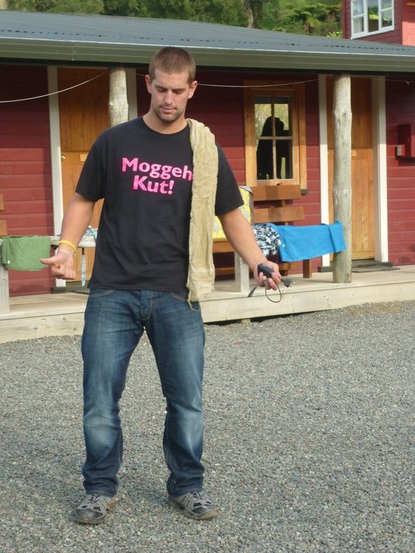 Remko (Ned) wearing a nice T-shirt at Blue Duck Lodge Whakahoro