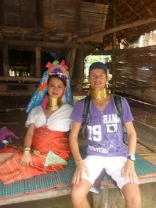 me wearing rings around my neck at hill tribe village Chiang Mai