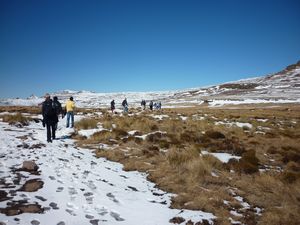 our group hiking in the snow Tugela Falls