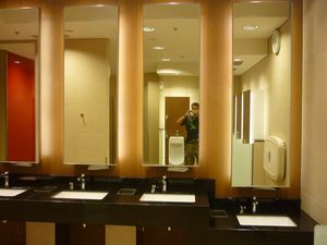mirrors in toilet Changi Airport Singapore