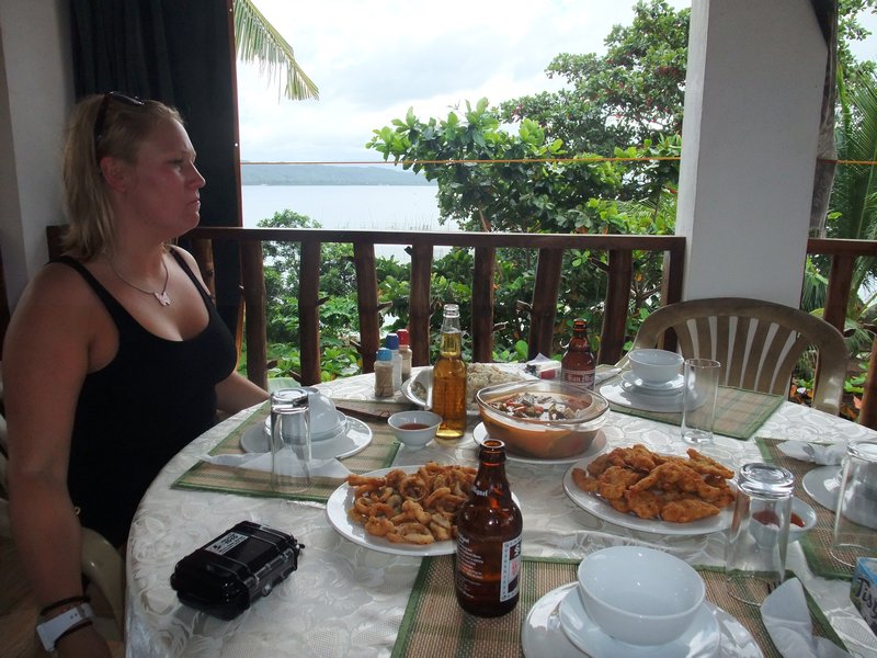 Carina sitting down to a lunch feast at Isla Hayahaya on Bohol Island