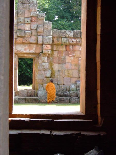 monk at temple ruin