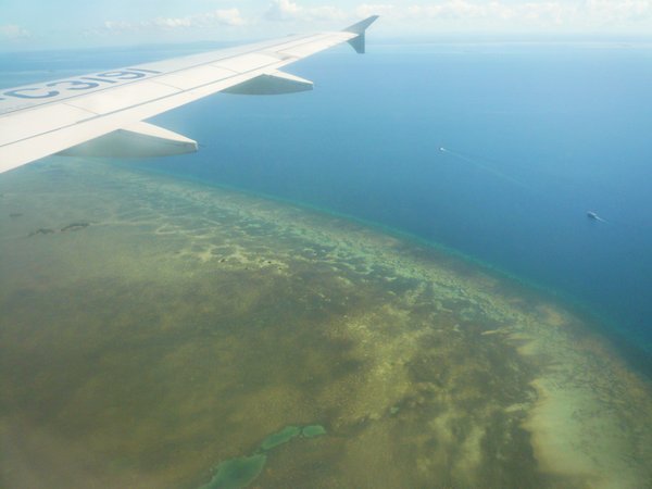 Coral reef as seen from airplane window