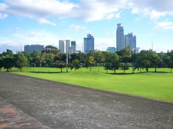 Looking towards the city from atop the Intramuros wall