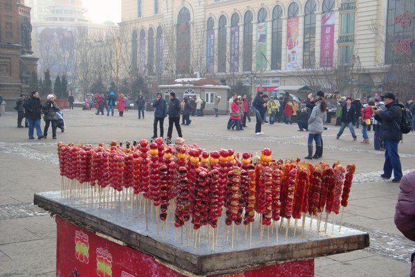 Fruit on a stick, coated in sugar; Church of St. Sophia