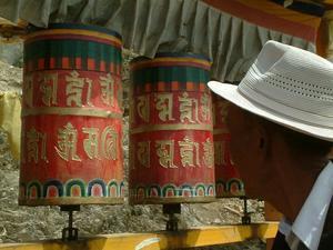 Nicely decorated prayer wheels