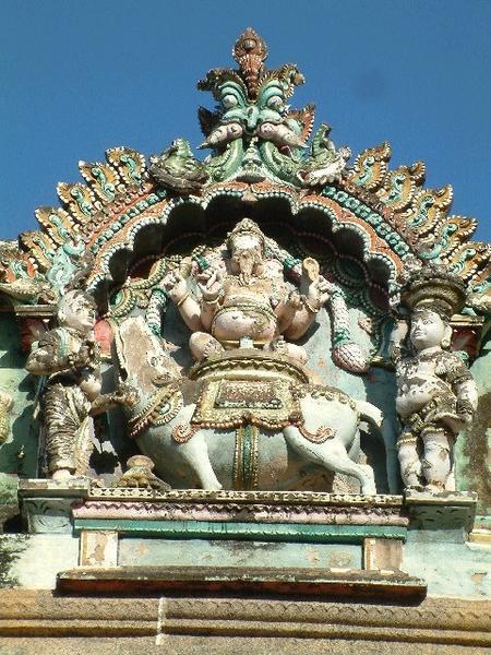 Ganesh statue at the top of the Gopuram