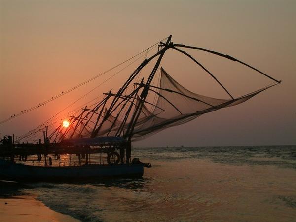 Fishing nets at sunset