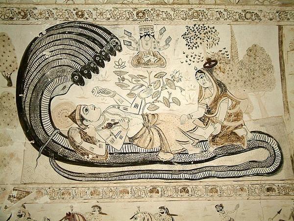 Vishnu protected by the seven-headed snake 