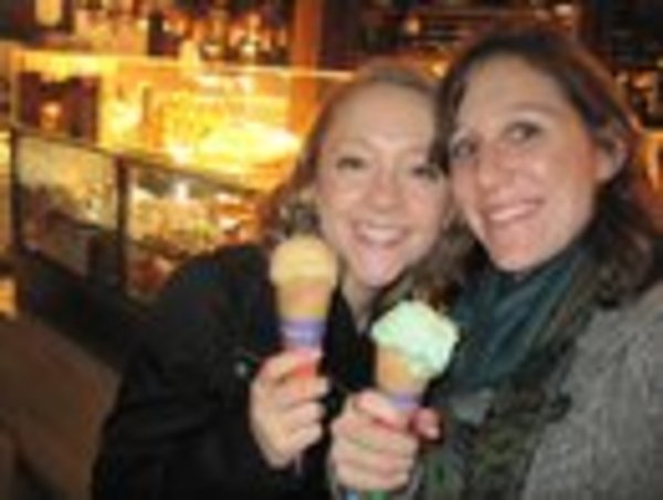 Enjoying gelato in Spain on our 1 year friendaversary 