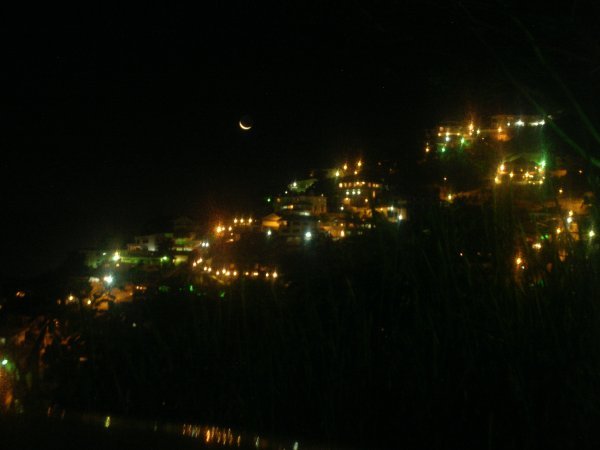Crescent moon and night view