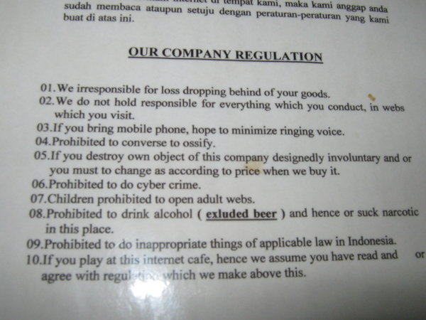 the rules in this Jakarta internet cafe