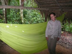Carina with her hammock and mosquito net