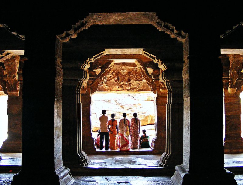 Inside a rock temple