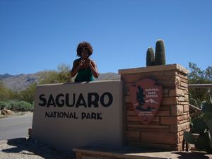 Me at Saguaro National Park entrance sign