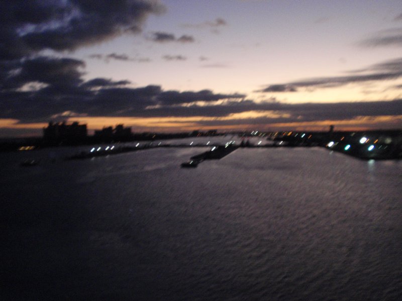 Dawn sailing into Nassau