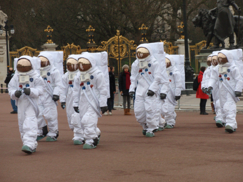 Space Men in front of Buckingham Palace
