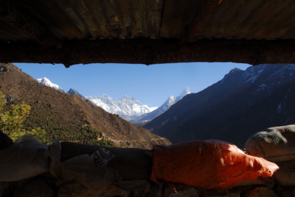 In my Bunker: View of Everest near Namche Bazaar